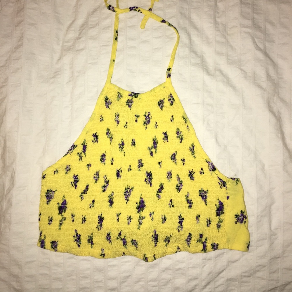 Forever 21 Yellow Flowered Halter Top